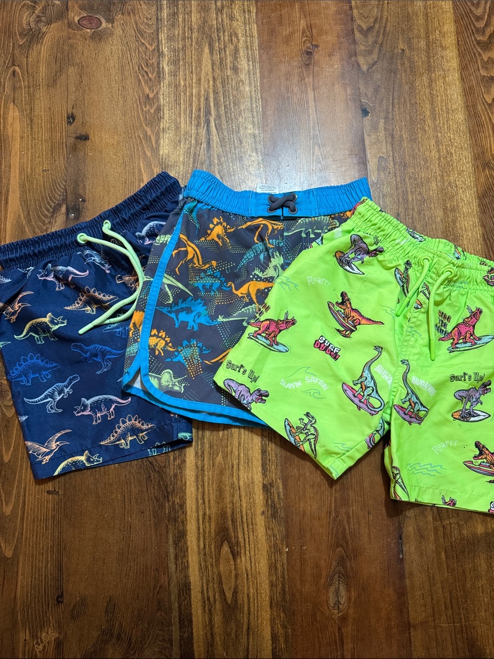 Lot of 3 Kids' Dinosaur Swim Shorts - Lime Green, Navy & Multi